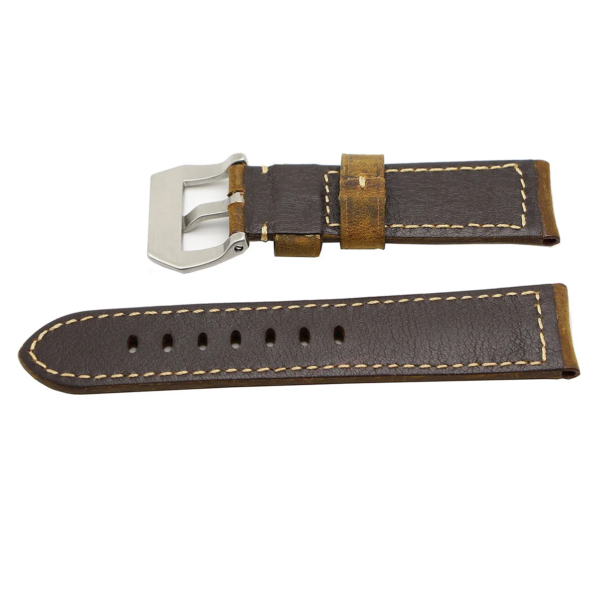 

24mm Calf Padded Vintage Watch Band Brushed Buckle Men Waterproof Nubuck Lining Durable Strap Watch Band