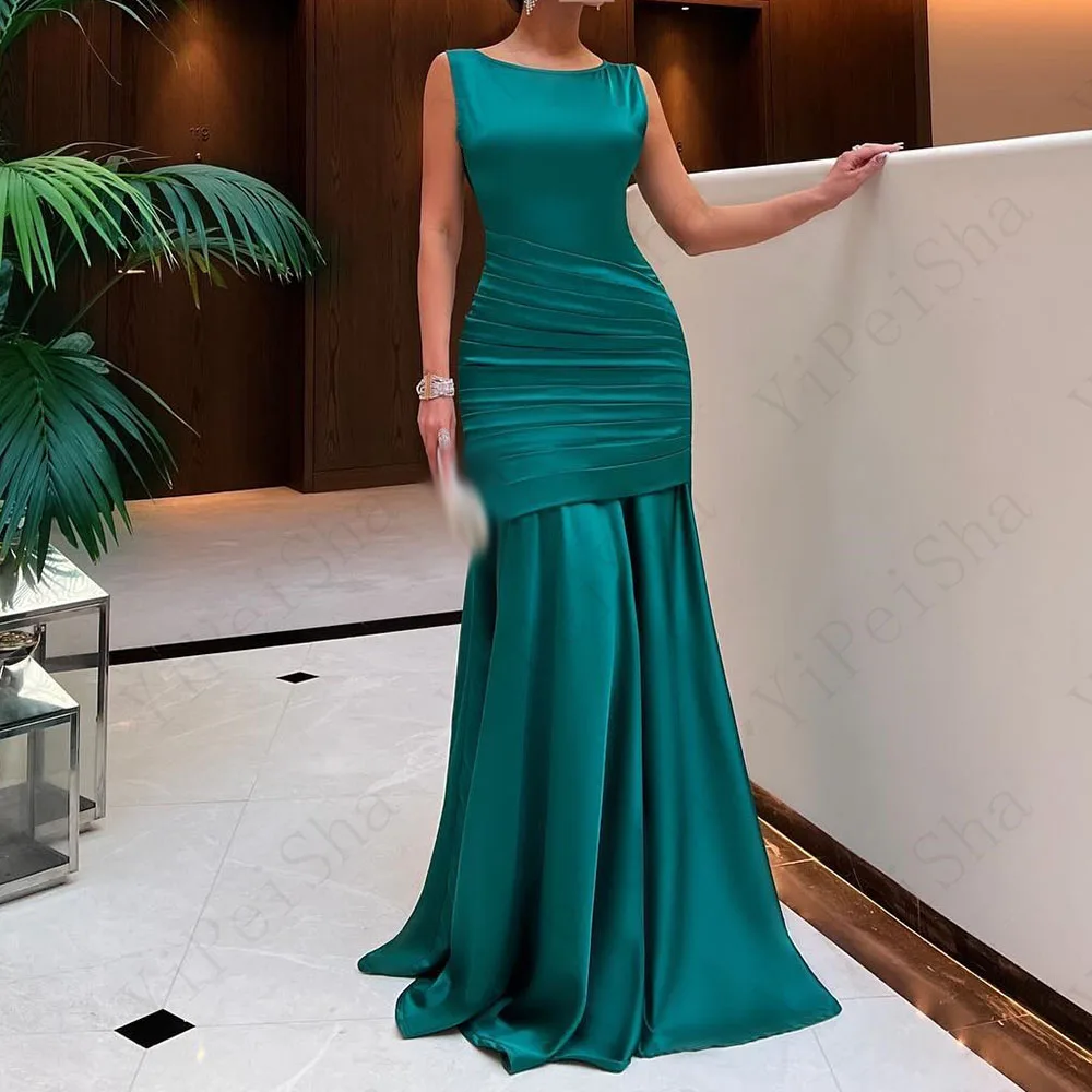 

Customized A-Line Prom Dresses Floor-Length Scoop-Neck Sleeveless Evening Gown Fashion Pleat Simple Draped Casual Party Gown