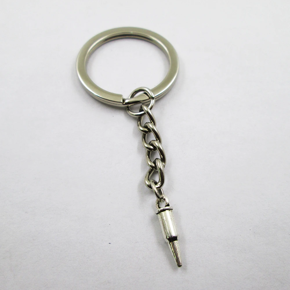 3pcs/lot Antique Silver 3D mini bullet  15x3mm charm keyring best frined,birthday  present ,pendant keychain