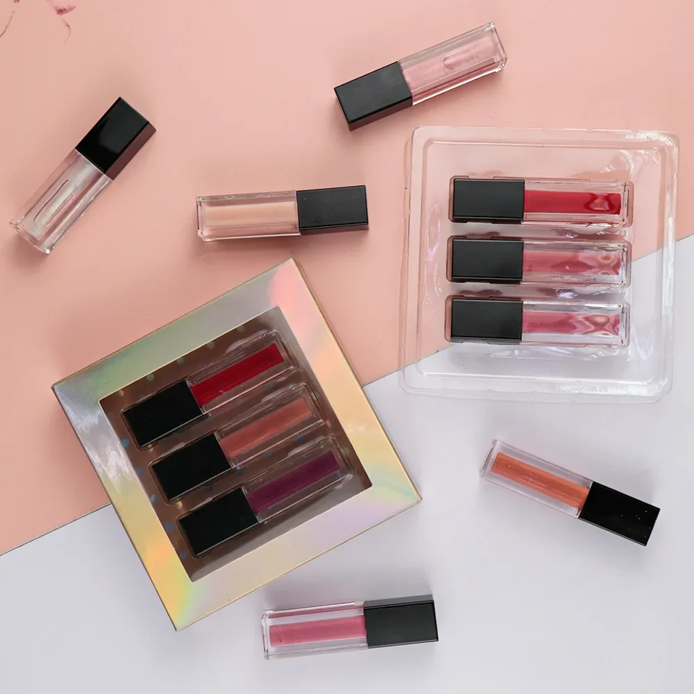 

Lipstick Set Private Label Custom 3 Square Tube Lip Gloss Set Bulk Makeup Free Shipping