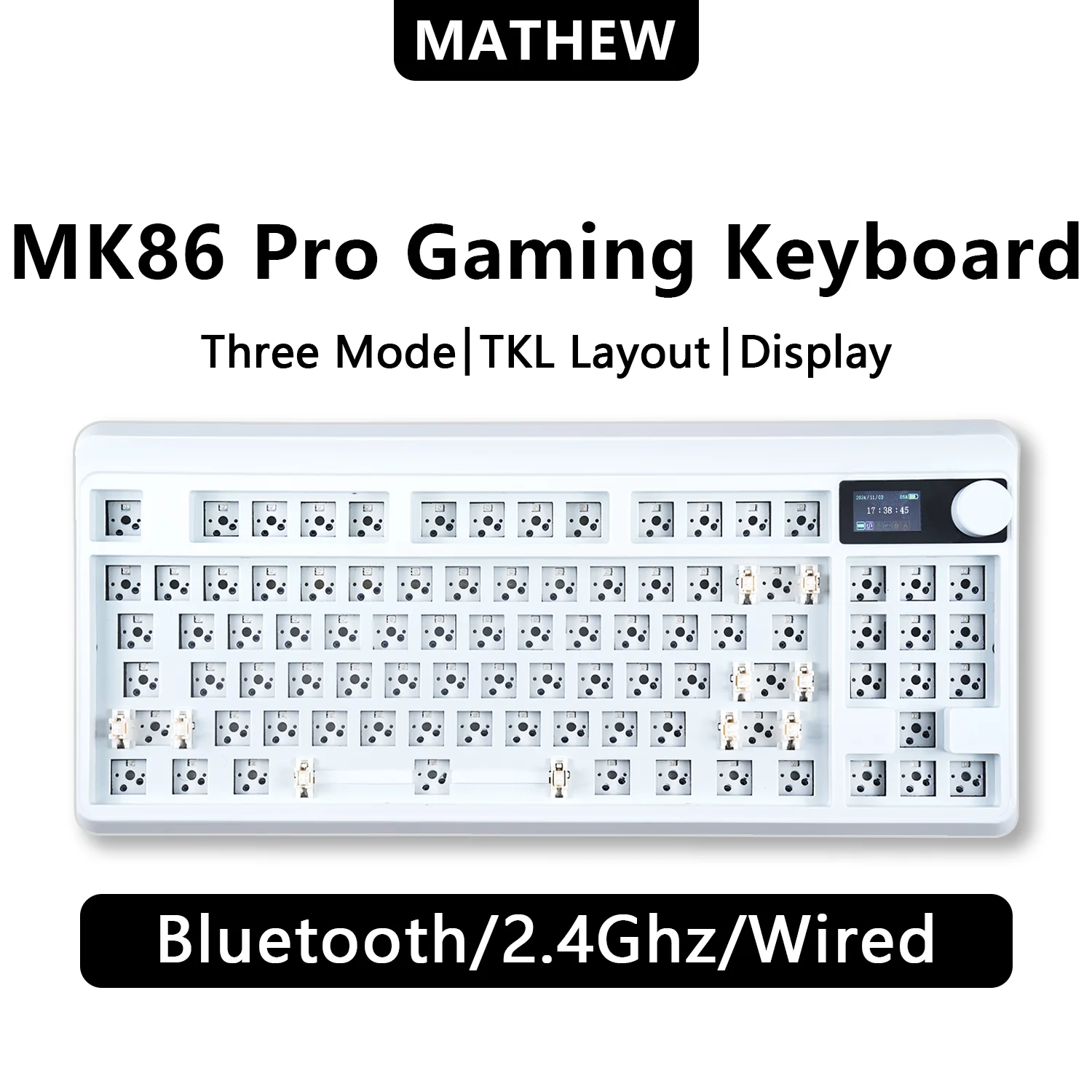 MATHEW MK86 Pro TKL 80% Mechanical Keyboard Kit with Display,Keyboard Barebone PCB Swappable RGB for Win/Mac Programmable