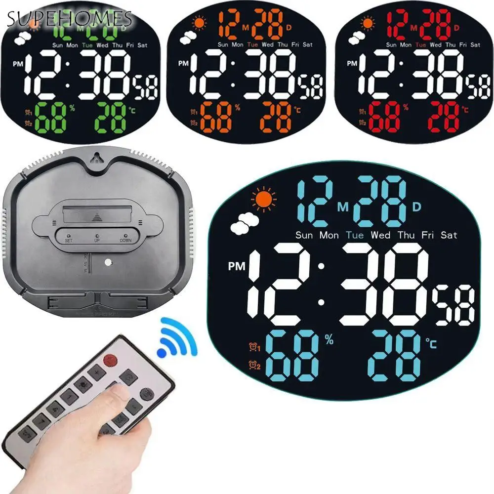 

Multi-functional Large Display Digital Clock Mirrored Remote Control Wall-mounted Electronic Clock Standing/Hanging