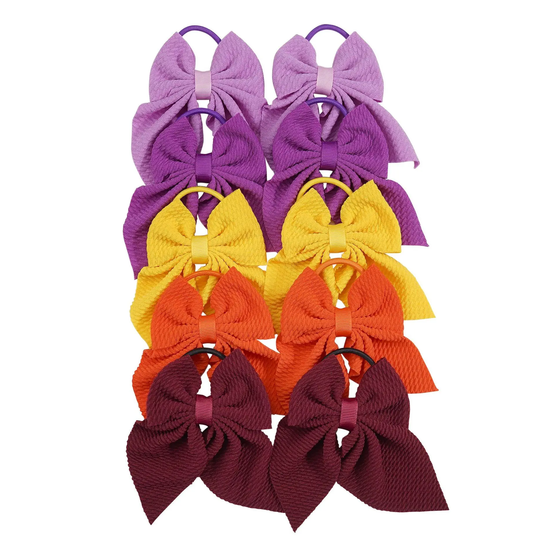

10pcs Girls Bow Fable Hair Ties Solid Color Bowknots Twill Fabrics Bowknots Elastic Hair Ropes Large Bows Headwear for Children