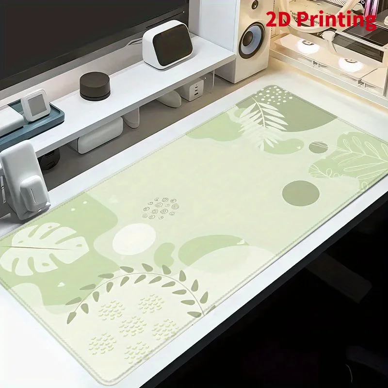 Alfombrilla de Ratón Grande de 35x16 Pulgadas con Diseño de Hojas Verdes, Alfombrilla de Escritorio para Juegos de Estilo Natural Simple con Base de Goma Antideslizante, Duradera para el Hogar