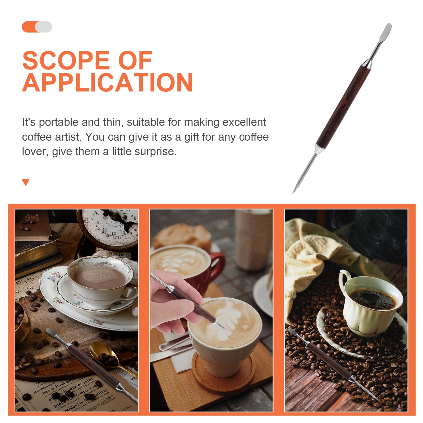 

Coffee Trousers Press Drawing Needle Latte Pen for Decorating Tool Wooden Handle