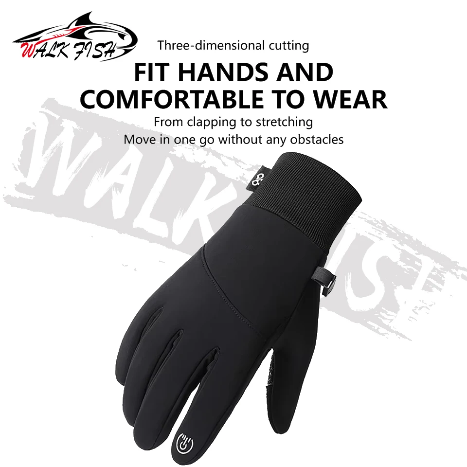 WALK FISH Fishing Gloves Winter Outdoor Ride Bike Sports Anti-slip Microfiber Leather Touch Screen Thickened Skiing Cycling Warm