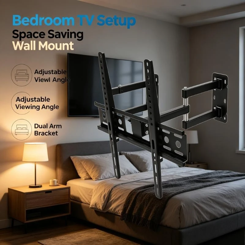 Soporte de pared para TV WETECH W5524 compatible con VESA, carga máxima de 30 kg, para pantallas de 26 a 55 pulgadas, ideal para configuraciones de televisión que ahorran espacio en espacios abiertos tipo estudio.