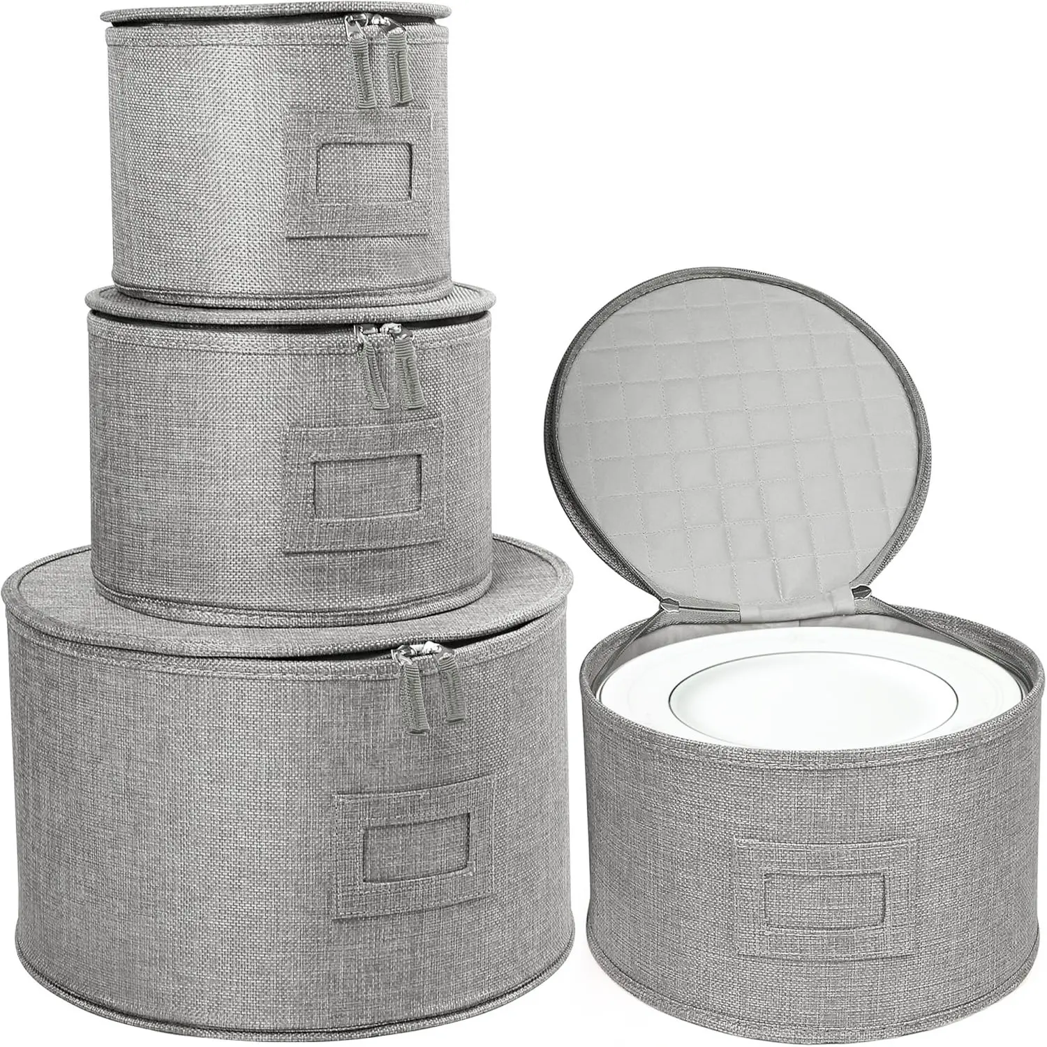 

Kitchen Storage Box Set of 4 round Covered Bowl Plate Storage Container European Style Flip Cover Universal Use Fabric Material