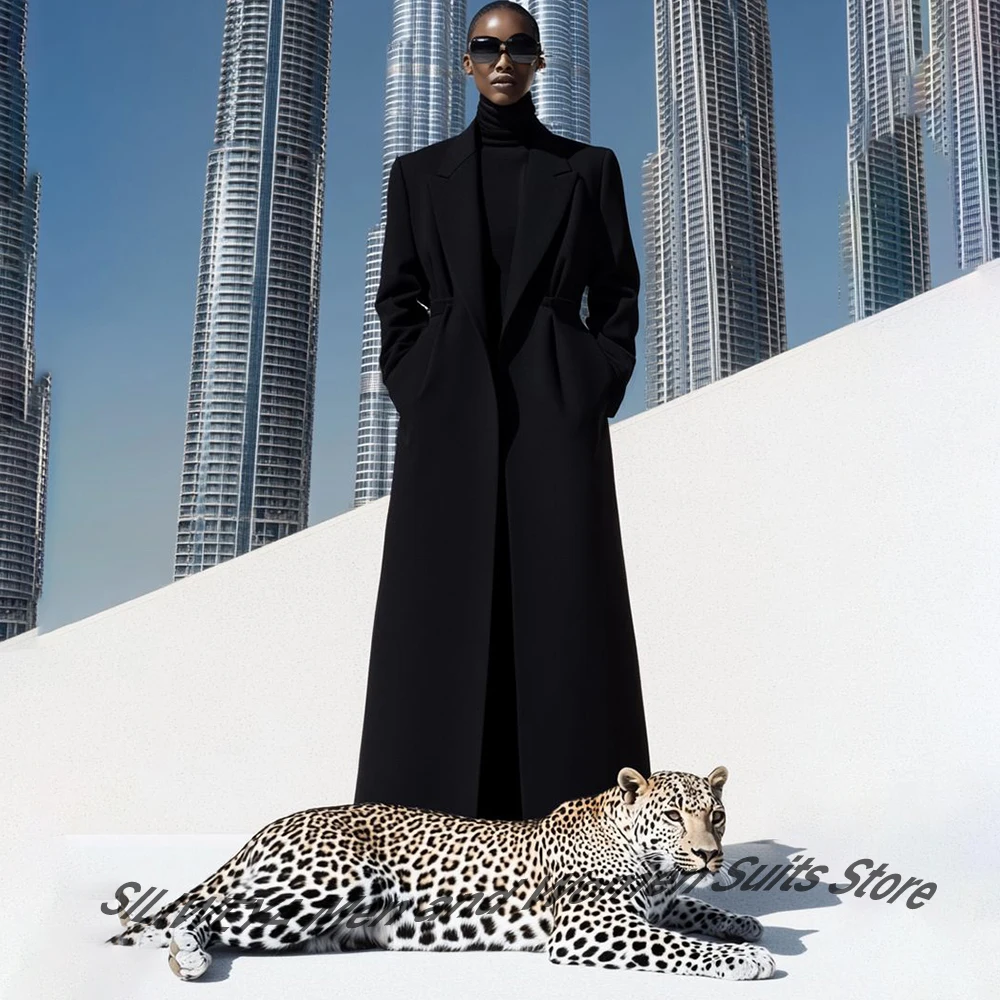 

Autumn Women's Long Blazer Fashion Solid Color High-end Peaked Lapel Overcoat Elegant Office Wear Lady Costume for Wedding Party