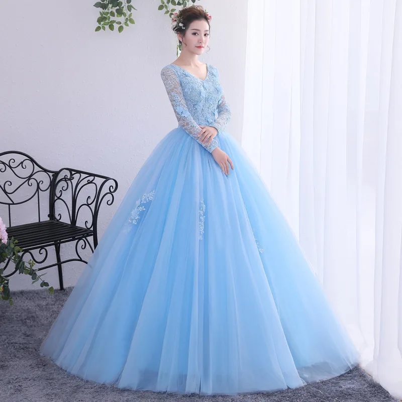 DSP Elegant Full Sleeves 15 Quinceanera Dresses with Appliques Women\'s Graduation Dresses Evening Party Dress Prom Gown