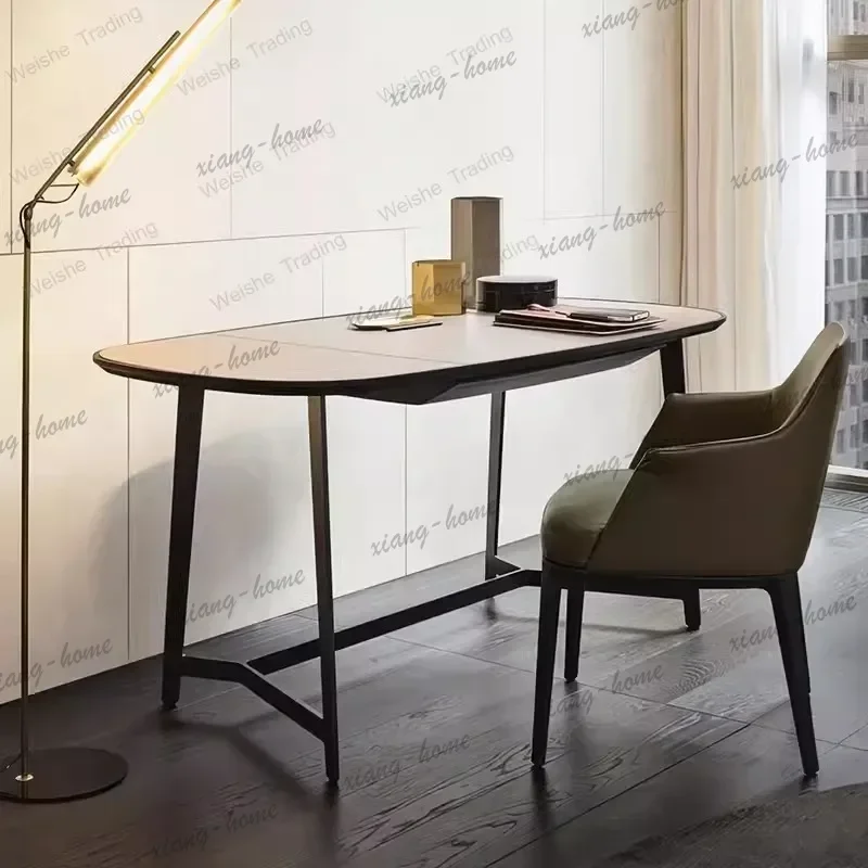 Factory Direct Italian Desk Cafe Leather Chair Minimalist Home Office Desk Stainless Steel Modern Simple Study Desk