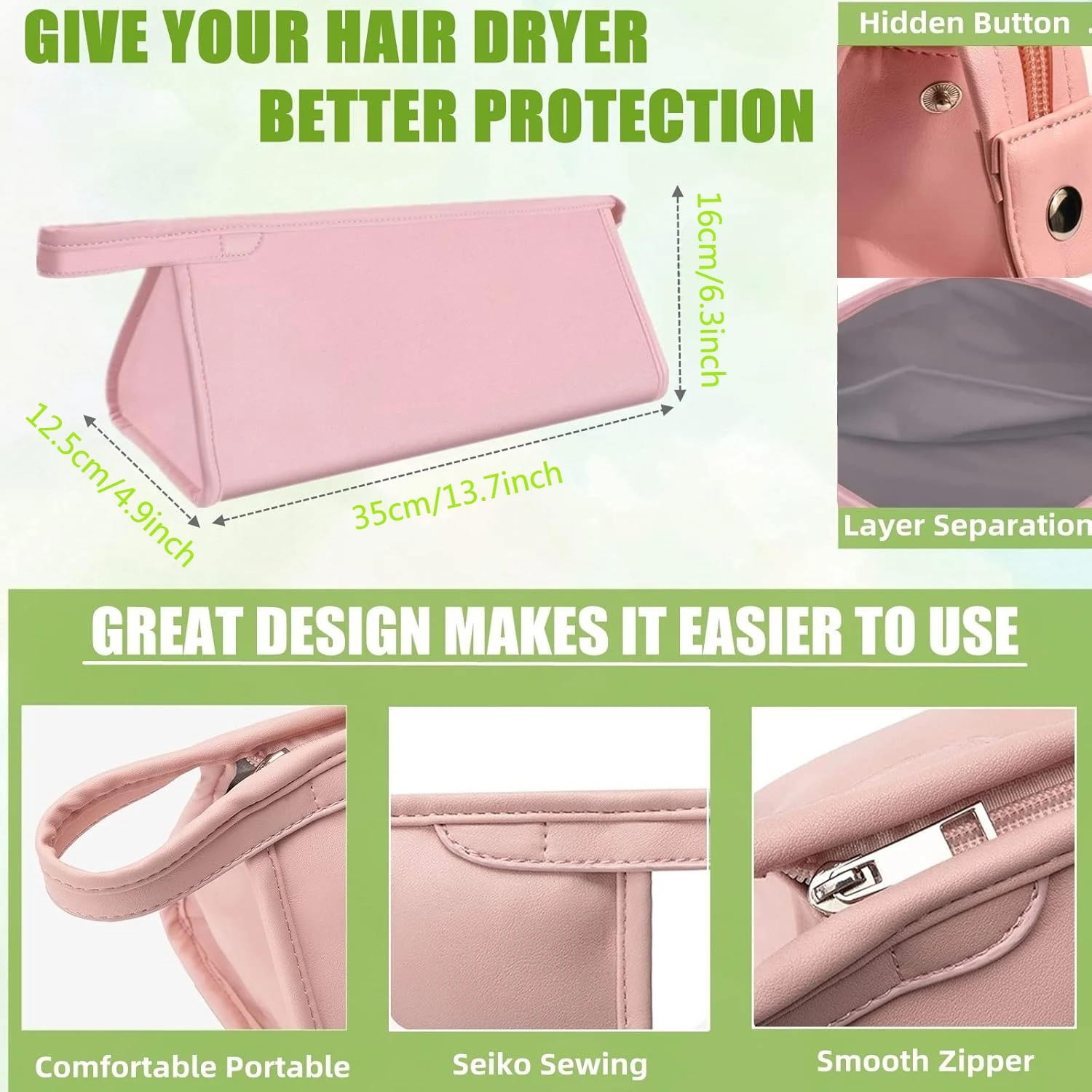 PU Leather Waterproof Travel Storage Bag, Portable Carrying Case Organizer Compatible with Dyson Airwrap, Curling Iron Accessory