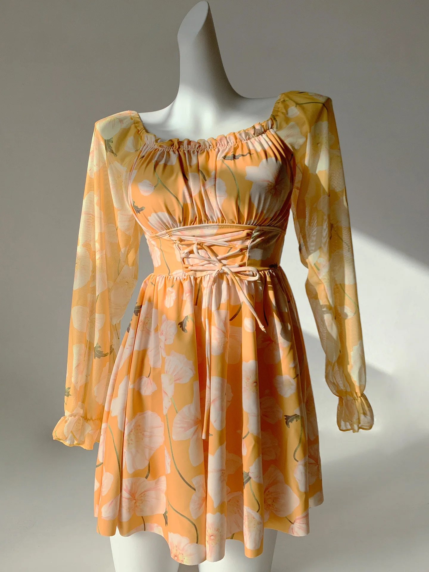 

nun Gold Orange Two-Piece Swimsuit Women's Conservative Skirt Sle Thermal Spring Bathing Suit White Enhancing Swimwear