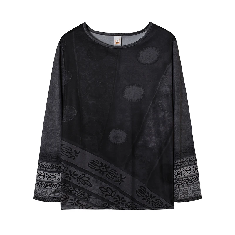 Damen Ethno-Stil Bedruckter Loser Langarm-Hoodie Übergroßes Mode-T-Shirt Europäisch-Amerikanischer Trend 2024 – Detail 13