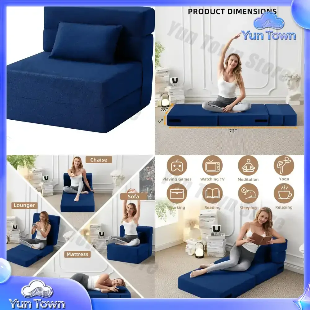 Minimalist Reclining Folding Sofa Bed Convertible Chair Floor Couch & Sleeping Mattress For Living Room