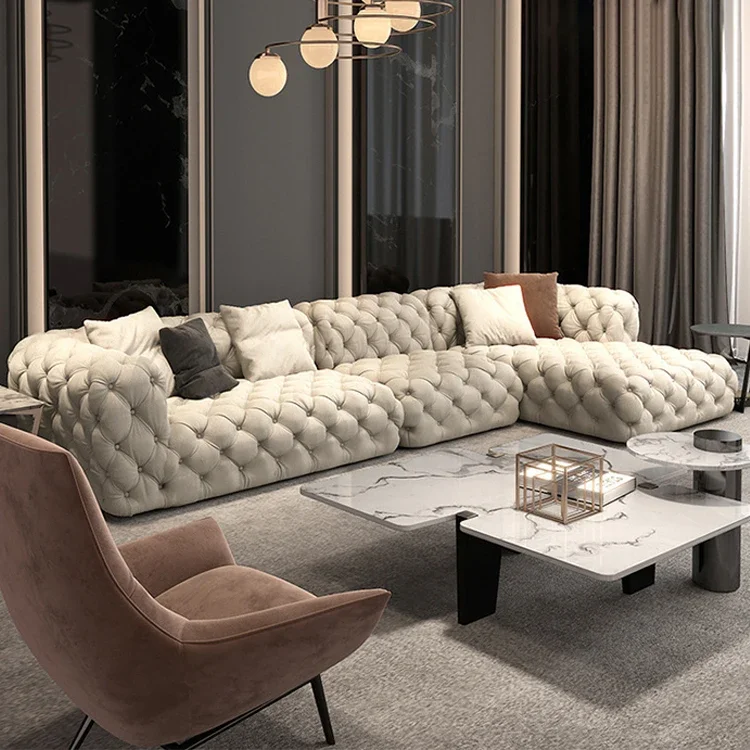 Winforce Factory Wholesale Modern 7 Seater U Shape Sofa Velvet Sectional Living Room Sofa Set Furniture Corner Chesterfield Sofa