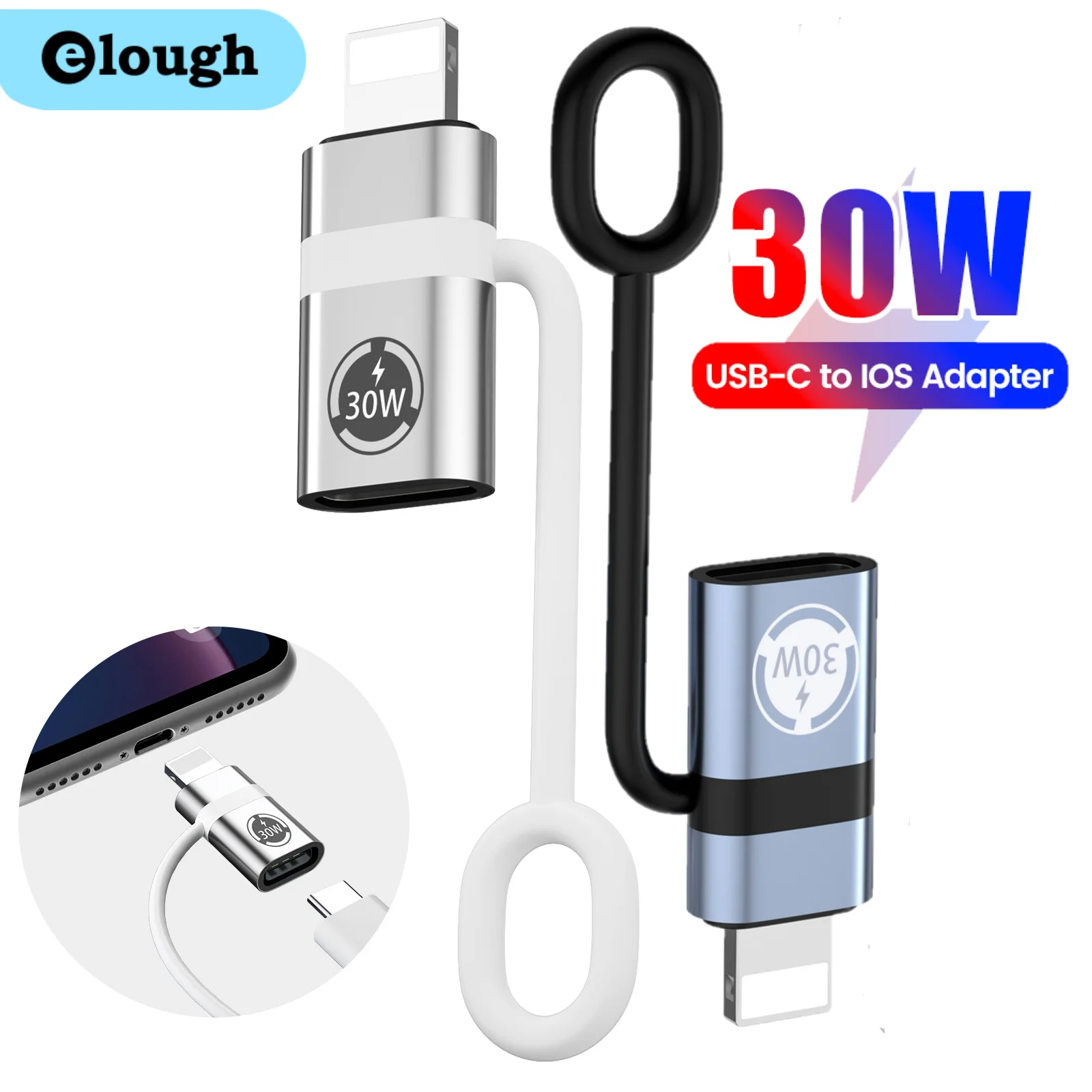 Elough 30W Fast Charge USB C To IOS Adapter Type C to Lighting Data Transfer QC 3.0 Converter For PC Laptop Iphone 15 Huawei