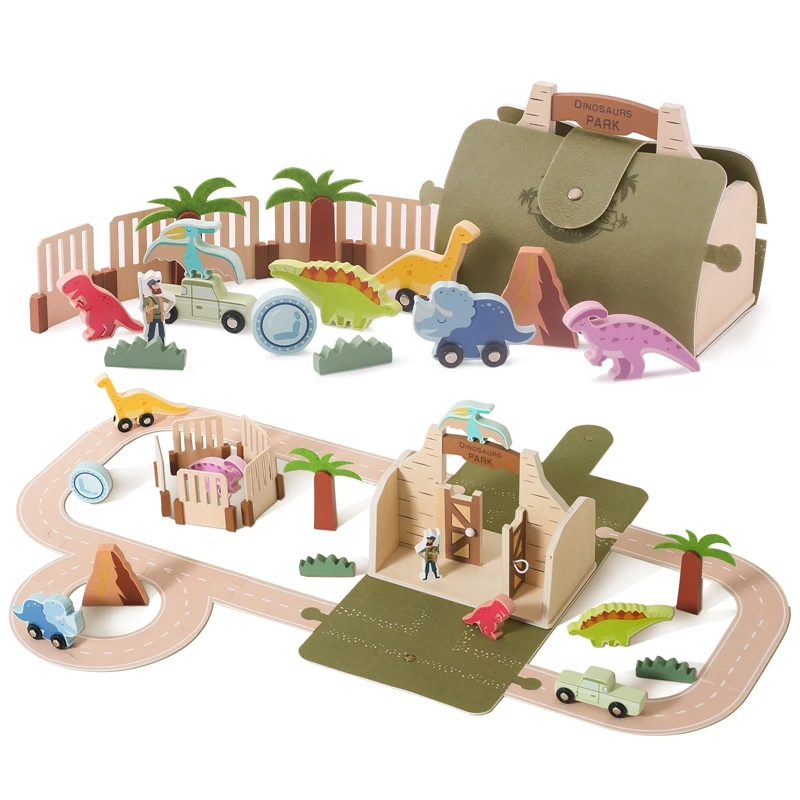 Wooden Felt Dinosaur Simulated Track Farm Setting Scene Toys Baby Shape Pairs Multiple And Functional Toys Baby Decoration Gifts