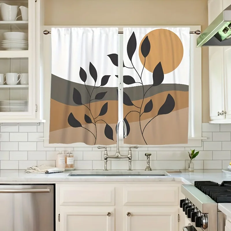 Bohemia Small Kitchen Curtains, Short Curtain, Cafe Tier, Window Treatment, Living Room, Office, Home Decoration, 2Pcs