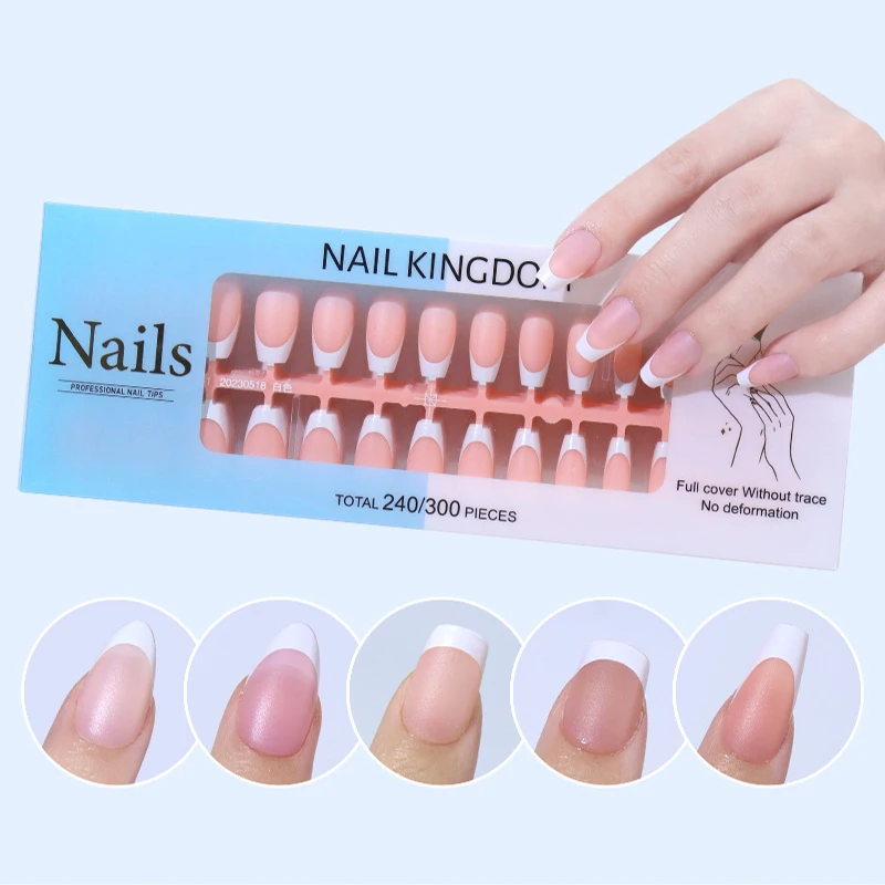 240Pcs/Box Acrylic Matte Press on Nails Full Cover French Fake False Tips Soft Extension T-shaped Oval Capsule Almond Salon DIY