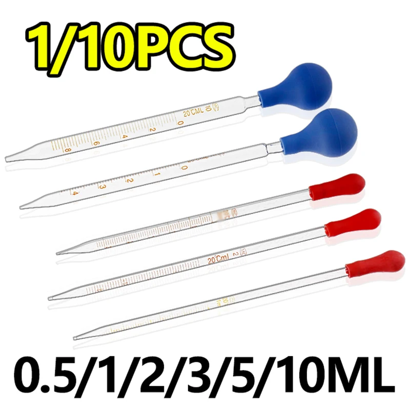 1/10 plastic tip glass droppers, graduated pipette, pipette 0.5ml 1ml 2ml 3ml 5ml 10ml acid and alkali resistant