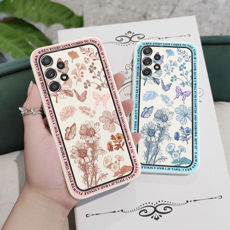 Vintage Flowers Case For Samsung A54 A34 A24 A14 A73 A53 A33 A23 A13 A03S A52 A52S A72 A32 A22 A15 A25 A35 A55 A04S A04 4G 5G