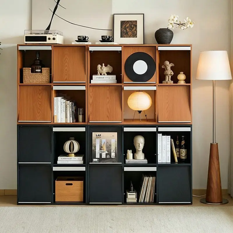 Solid wood bookcase free combination low cabinet, medieval boxwood lattice cabinet, household living room storage side cabinet c