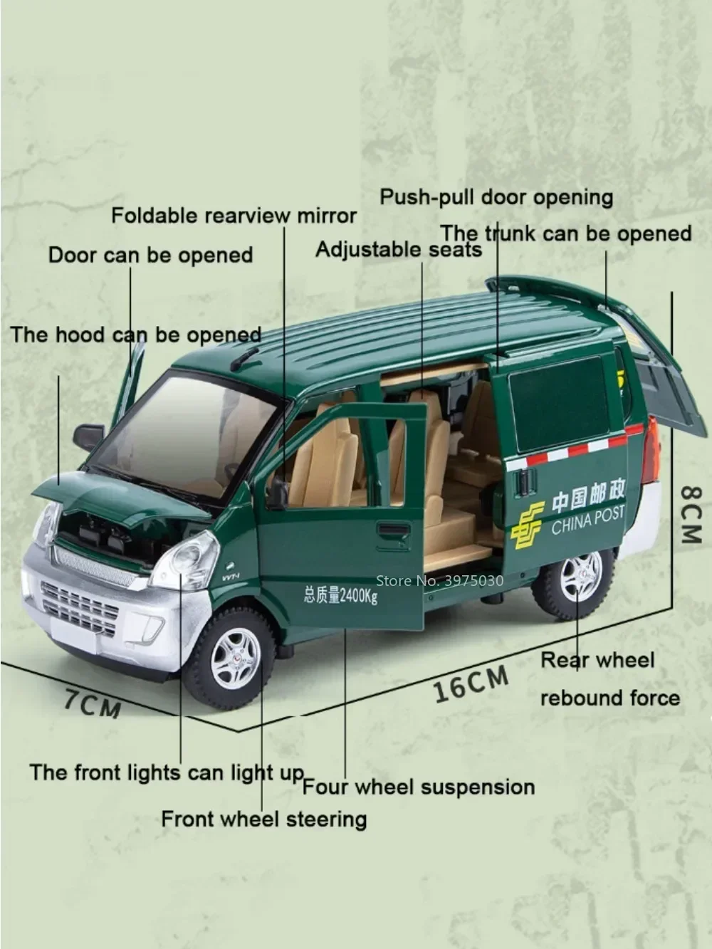 Van Wuling en alliage de zinc moulé sous pression pour garçons, modèle de voiture simulant des voitures, véhicules à nervures arrière, son et lumière, jouets d'anniversaire, échelle 1/24