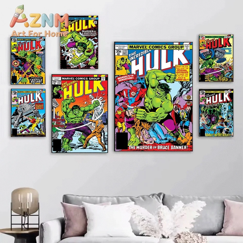 AZNM The Incredible Hulk And He Shall Be Hulk No More Vintage Comic Collage Canvas Wall Art Unframed Print, Superhero Poster f