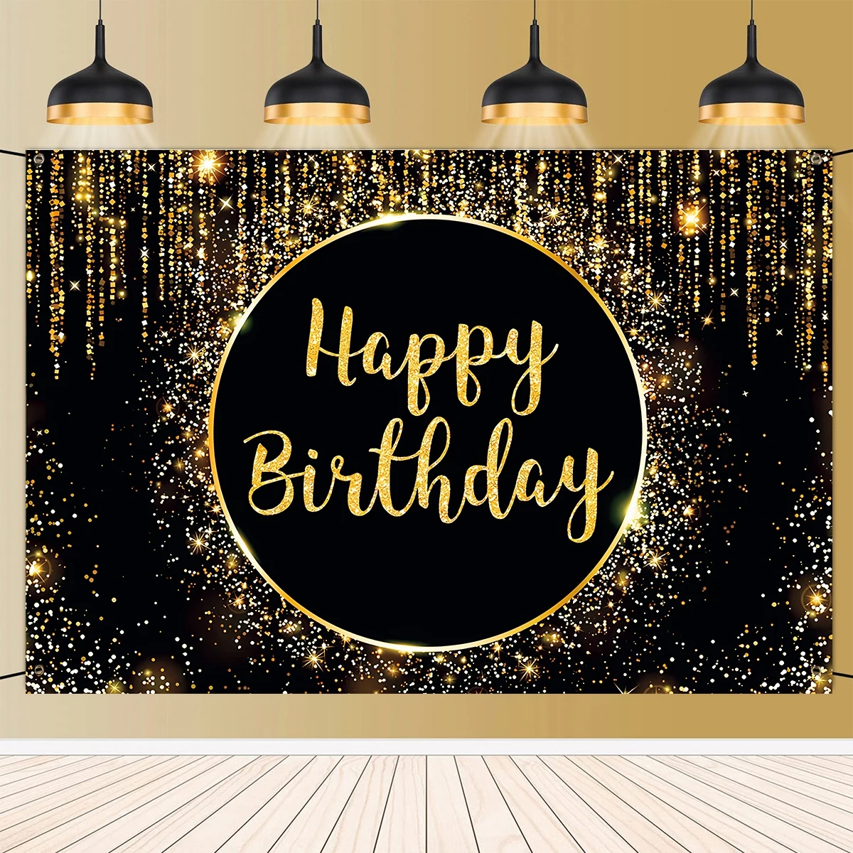 Black Gold Happy Birthday Backdrop 30 40 50 Year Old Birthday Party Decoration Adults Anniversary 30th 40th Birthday Background