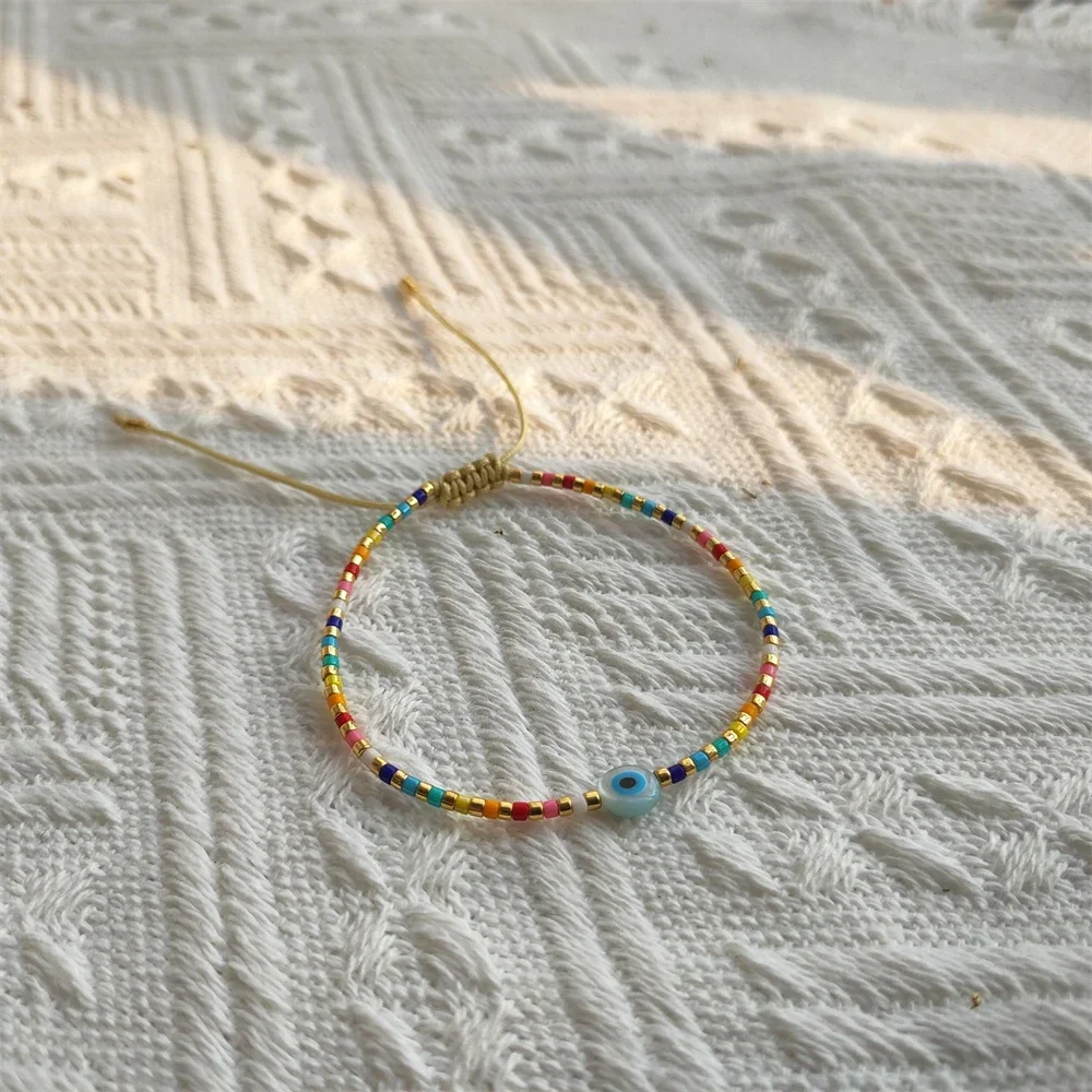 KKBEAD متعدد الألوان الشر سوار بحليات العين الزرقاء قابل للتعديل سلسلة ميوكي الخرز داينتي أساور للنساء ديليكا مطرز شيك بوهو مجوهرات