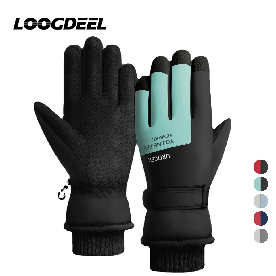 

LOOGDEEL Winter Fleece Skiing Gloves Men Non-slip Thermal Windproof Snowboarding Motorcycle Ski Cycling Sport Mittens Waterproof