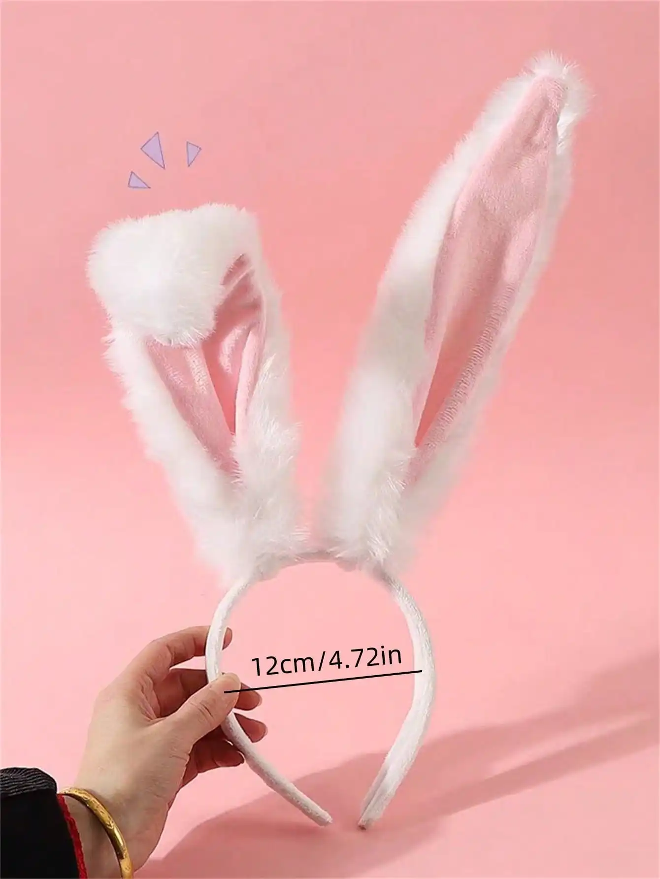 1pc Frauen Plüsch Kaninchen Ohr Dekor Pelz Kostüm Stirnband, elegante Boho Stil Herbst/Winter – Detail 2