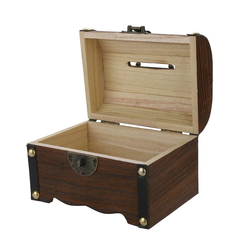 ZK20 Wooden Piggy Bank Safe Money Box Savings with Lock Wood Carving Handmade Legendary Treasure Chest