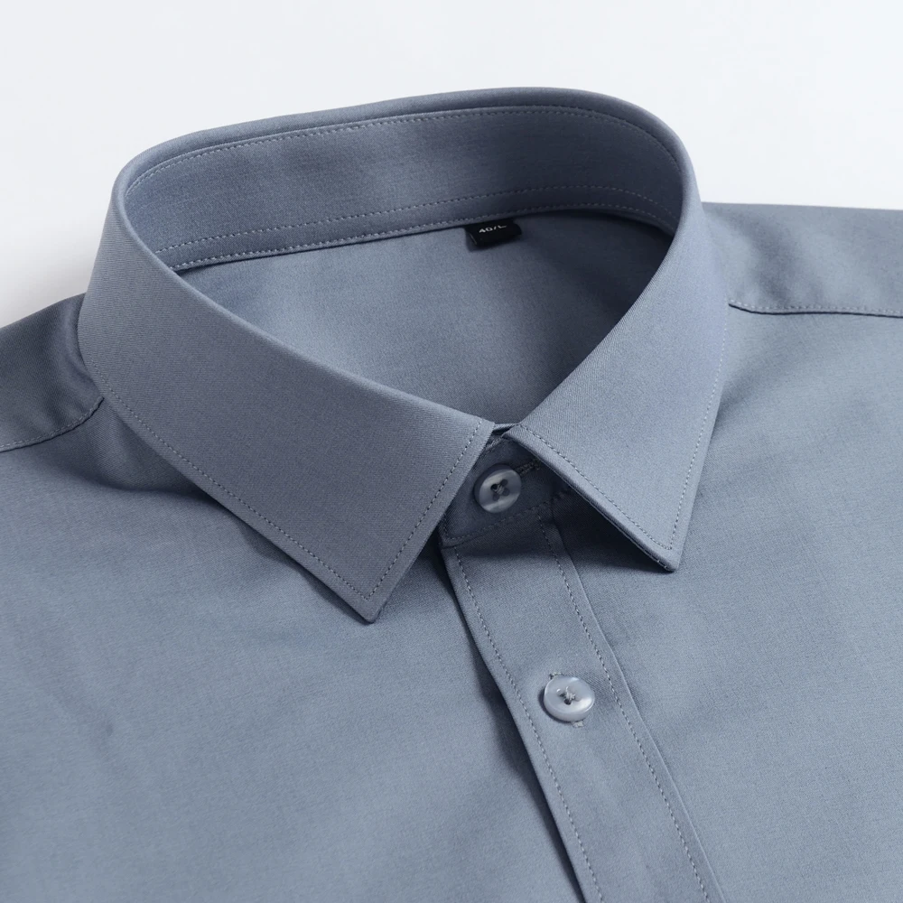 Men's Sleek Stretch Short Sleeve Wrinkle-Free Dress Shirt without Pocket, Summer Casual Solid Color Button-up Menswear Clothing