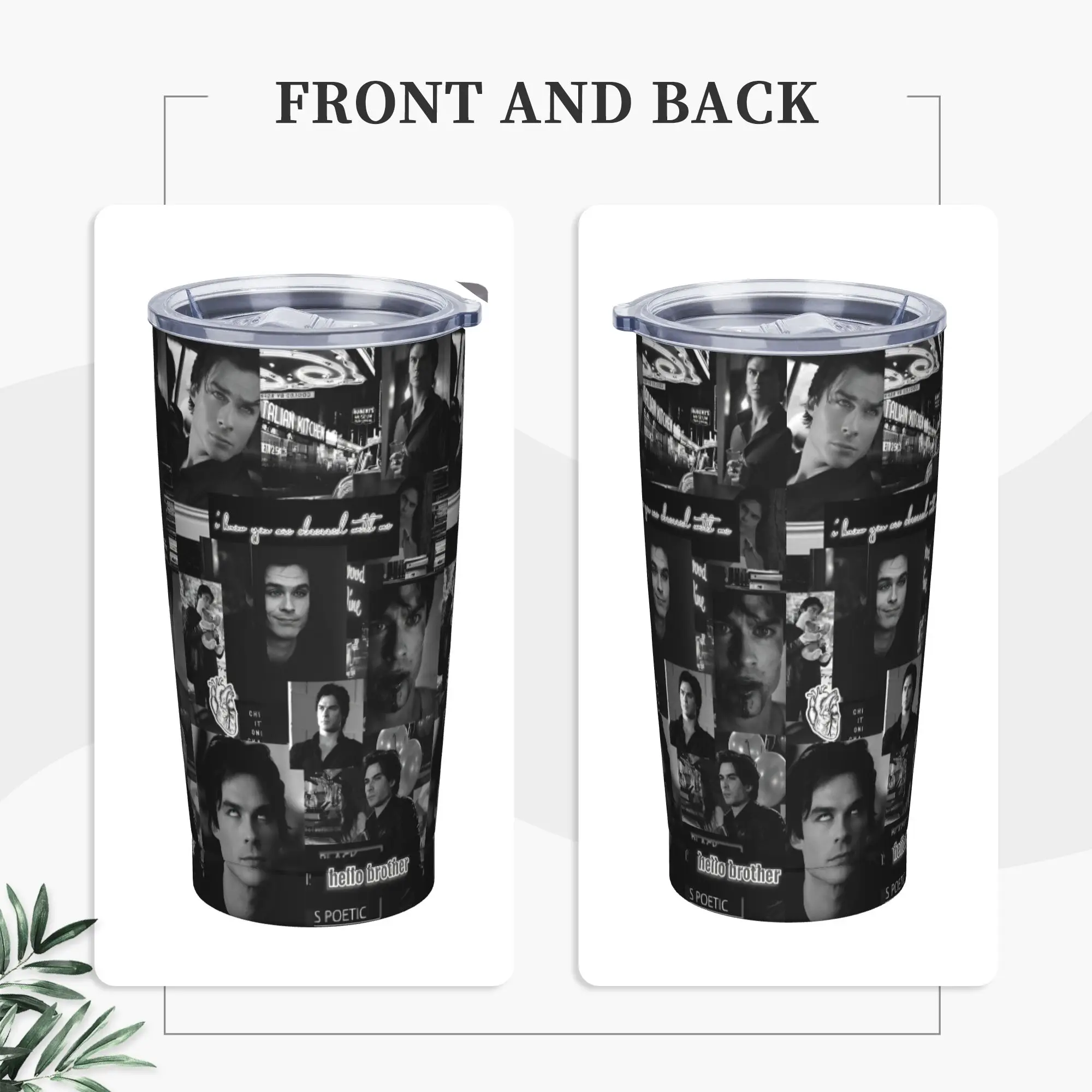 Damon Salvatore Tumbler Vacuum Insulated The Vampire Diaries Thermal Cup Vacuum Flask Double Wall Mugs Spill Proof, 20oz