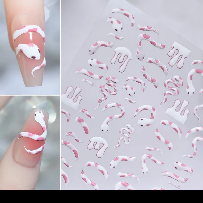 5d Kleine Geest Slang Nagel Decoratie Kleine Slang Reliëf Nagelsticker 2023 Netwerk Rood Nieuwe Populaire Cartoon Nail Art Decoratie