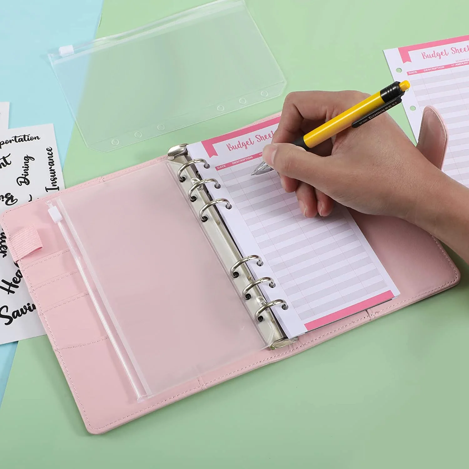 

J1UL1N Cash Envelopes For Budgeting,A6 Budget Binder,Binder Pockets,Expense Budget Sheets,Money Folder Wallet Organiser