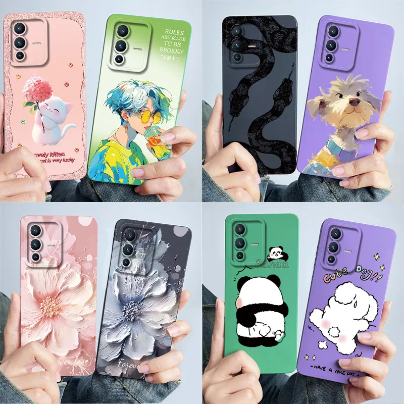 For Vivo V23 5G Capa S12 5G V2162A Phone Case V2130 V2303 Silicone Sweet Painted Cartoon Flower Printed Soft Coque Cover Funda