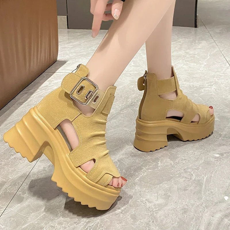 2023 Gothic Chunky Platform Sandals Women Summer 2023 Wedges Peep Toe Gladiator Shoes Woman Thick Bottom High Heels Sandalias