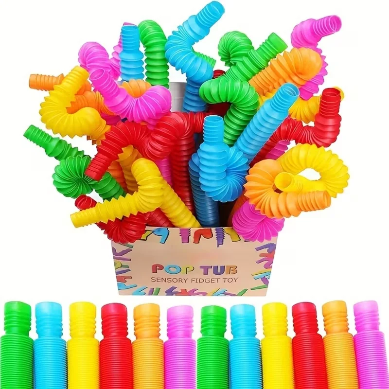 Colorful Pop Tubes Sensory Toys - Enhance Fine Motor Skills, Perfect for Adhd and Autism, Ideal Gift for Preschool Boys and Girls, Includes Pink, Purple, Red, Green, Blue, Yellow, Autism Sensory Toys, Made of Flexible, Safe, Odor-Free Material, Can Be Bent and Connected Freely, Helps Stabilize Children's Emotions and Relieve Anxiety.
