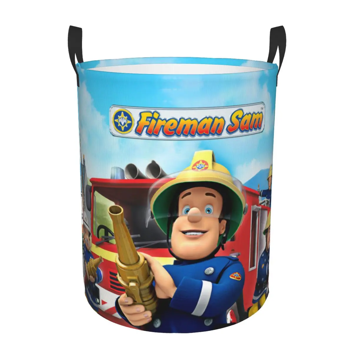 Customized Fireman Sam Laundry Basket Foldable Cartoon Firefighter Clothes Toy Hamper Storage Bin for Kids Nursery