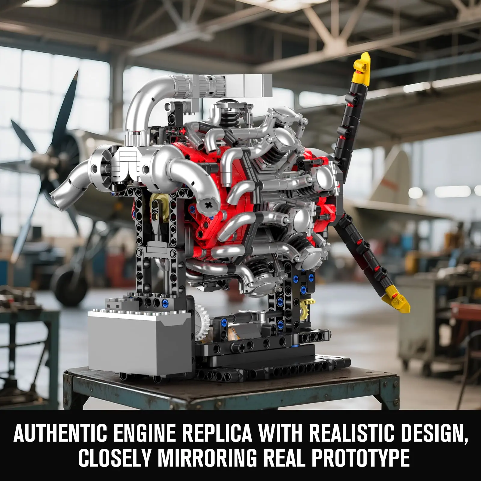 Mould King 10211 Kit modello motore aereo da lavoro, display educativo STEM alimentato da 1147 pezzi per 14+ adolescenti e adulti, idea regalo