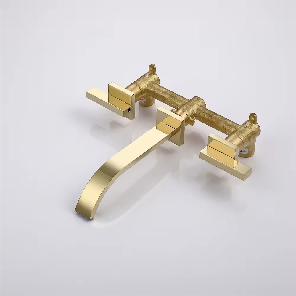 Concealed Innovative Double Handle Brushed Gold Bathroom Brass Hand Wash Basin Faucet Tap