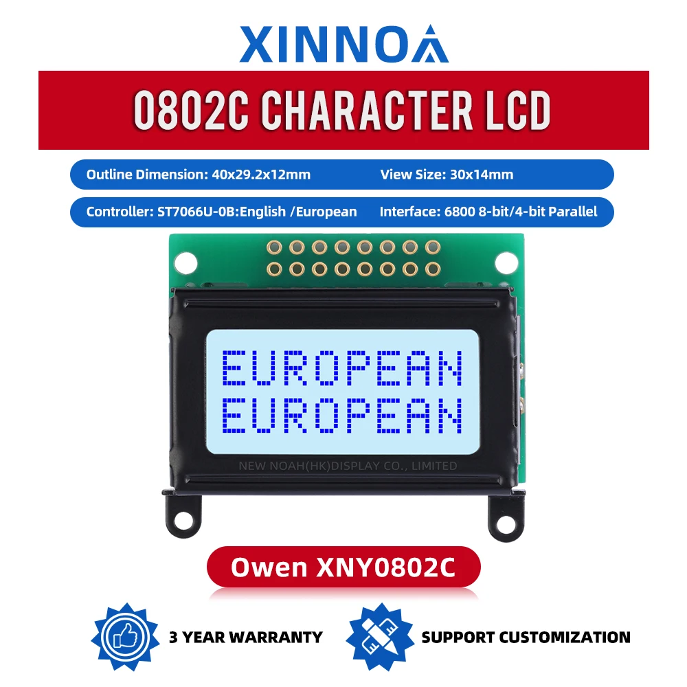 European Gray Film Blue Letters 0802C Liquid Crystal Display 02*08 LCD 8*2 0802 8X2 16 PIN 40*29.2*12Mm ST7066U Chip Mini LCD