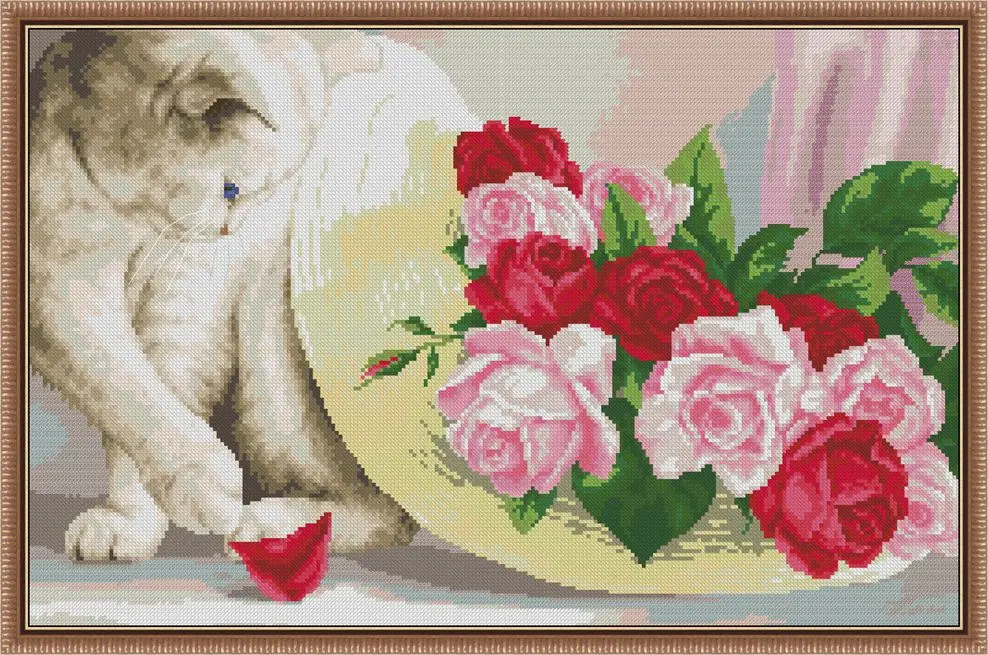 -ZR Z-054 cat and Rose 56-39  Stocking counted 18CT DIY Cross Stitch Sets Chinese Cross-stitch Kits Embroidery Needlework