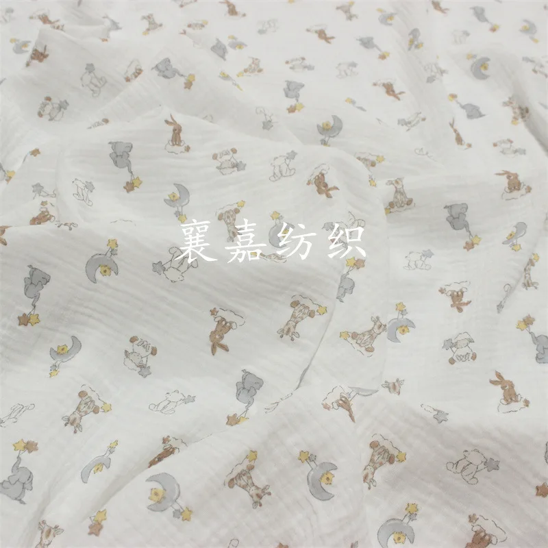 Breathable Double Layer Gauze Cotton Crepe Fabric Cartoon Rabbit Printed Cotton Fabric for DIY Sewing Home Textile Sleeping Wear