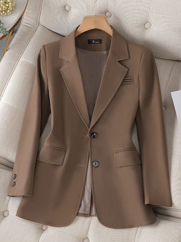 Fashion Solid Women Suit Blazer Female Pink Coffee Black Long Sleeve Ladies Single Breasted Straight Jacket Coat 4XL