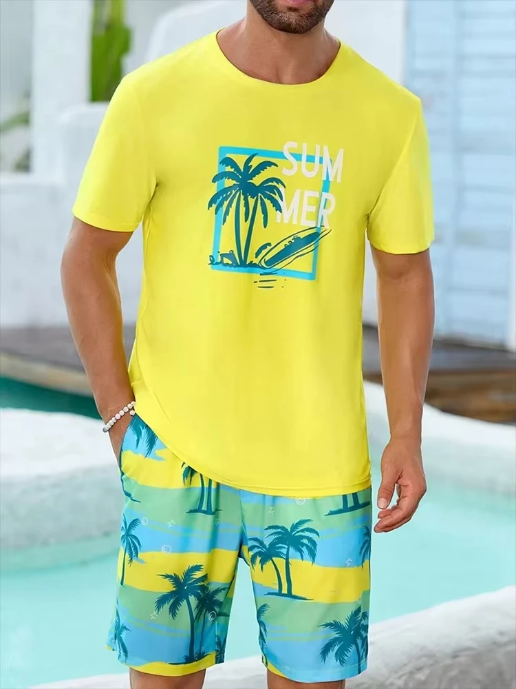 Neue Männer Hawaiian Print Trainingsanzug Outfit Männlichen Casual Hübscher Streetwear 2-teiliges Set Kleidung Männer Übergroße Sport Kleidung