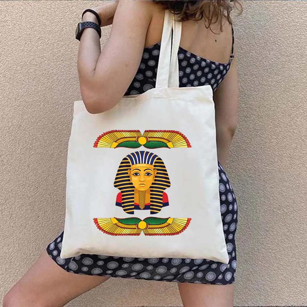 Egyptian Pyramid Eye Of Horus Pharaoh Ancient Egypt Shopper Canvas Tote Bag Tutankhamon King Tut Isis Goddess Eco Cotton Handbag